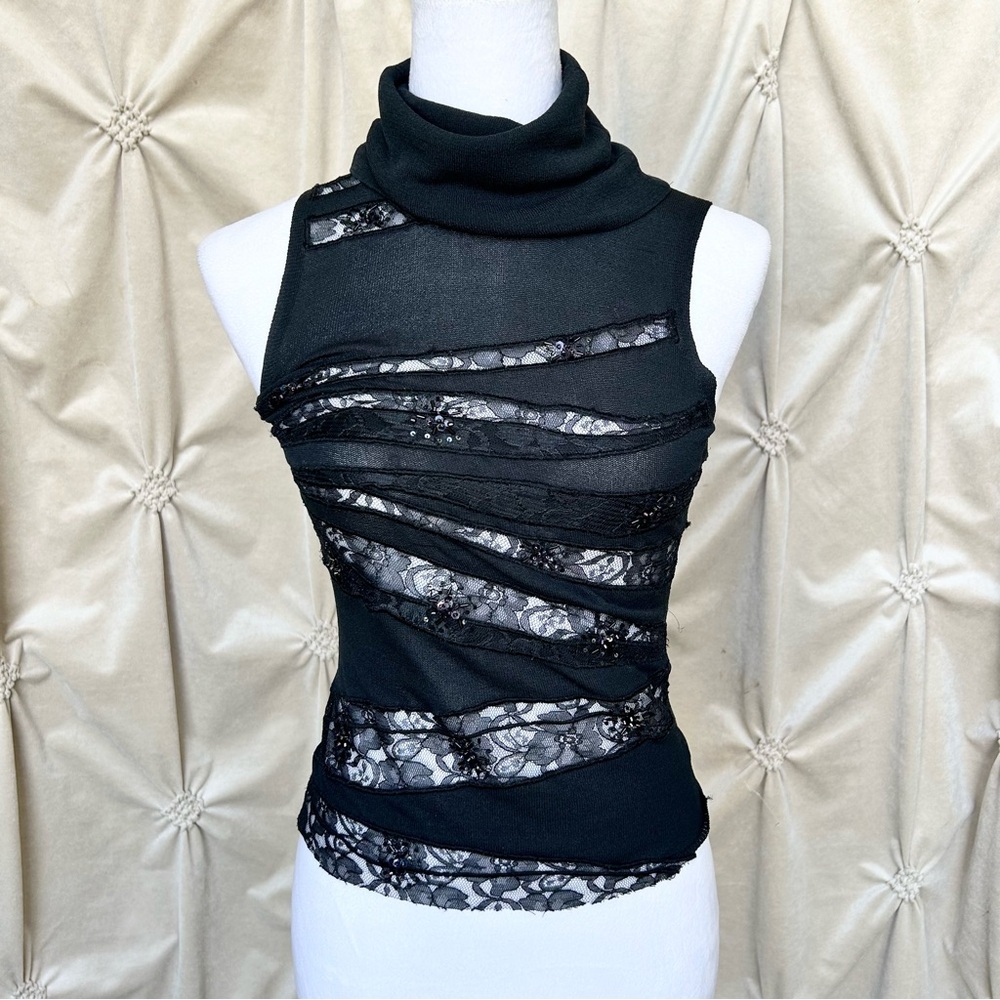 VTG Express Sheer Lace Panel Halter Top